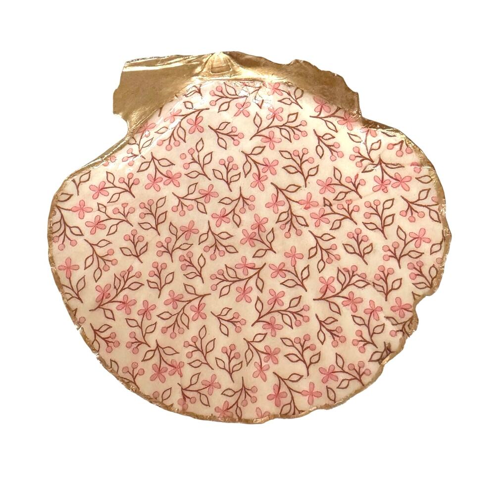 Pink Floral Trinket Dish, Ditsy Scallop Shell Ring Dish, Gift for Her - Picture 3 of 3